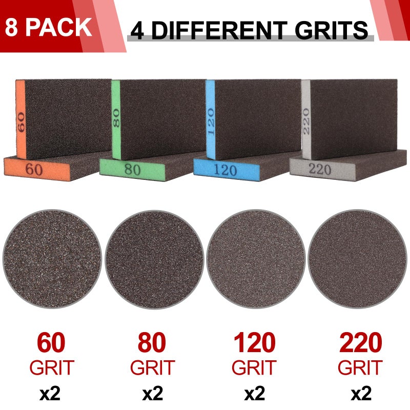 YNZDRWA 8 Pack Sanding Sponge  Washable and Reusable Sanding Blocks for Drywall Wood Metal Furniture  60/80/120/220 Grit Sandpaper Block Assortment - Image 3